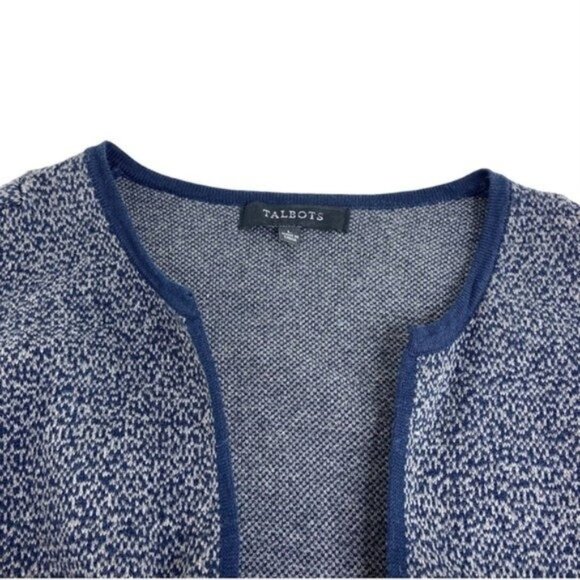Talbots Open Front Tunic Length Cardigan Grey Navy Blue - Picture 2 of 5